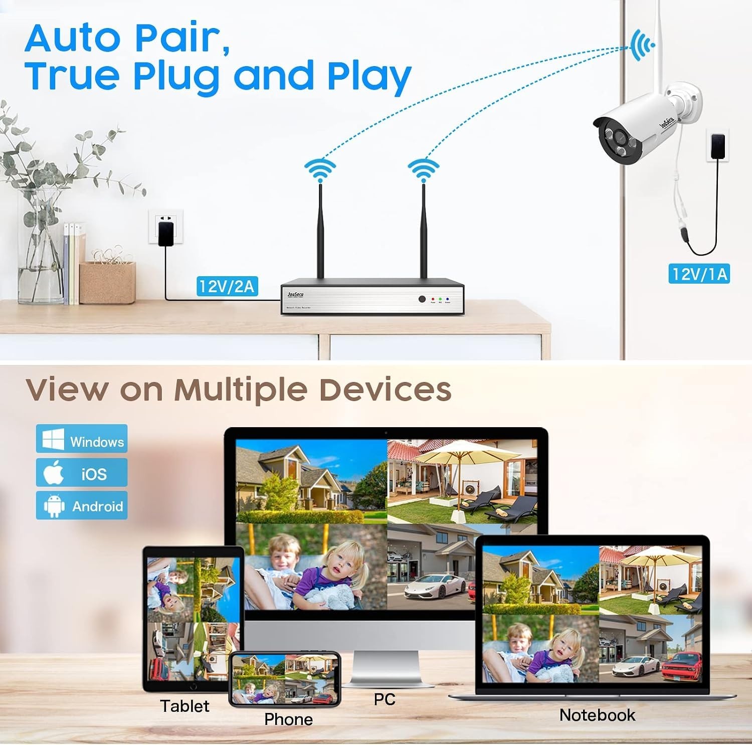 JouSecu 8CH Home Security Camera System Outdoor Indoor 5MP HD NVR