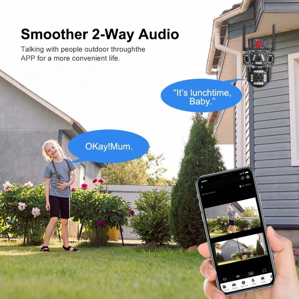 9MP Outdoor Home Security Camera WiFi CCTV PTZ IR Cam 2 Lens 3 Screen 10X ZOOM