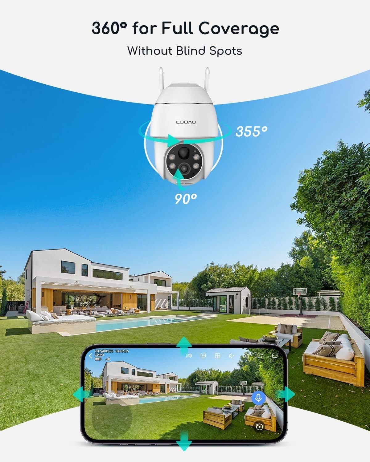 COOAU 4MP Solar Security Cameras Wireless Outdoor Cam System,5GHz & 2.4GHz WiFi