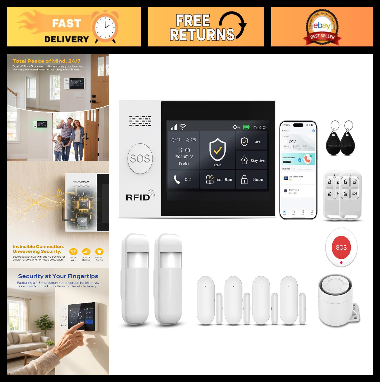 Wireless Home Security Alarm System | 4.3″ Touch Screen | GSM/4G + WiFi | DIY Se