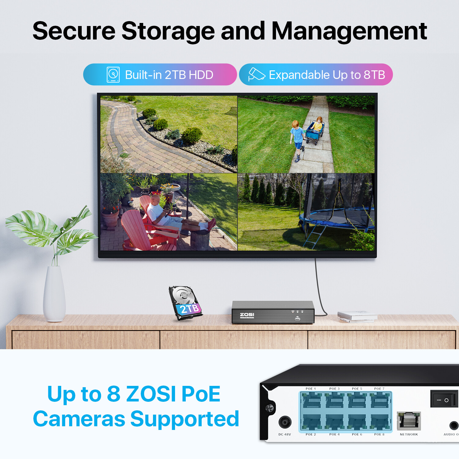 ZOSI 8MP 8CH NVR Spotlight 5MP Security Home PTZ Camera System Auto Tracking 2TB