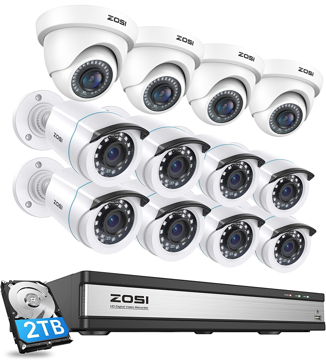 ZOSI H.265 16Channel 1080p HDMI Surveillance CCTV DVR Security Camera System 2TB