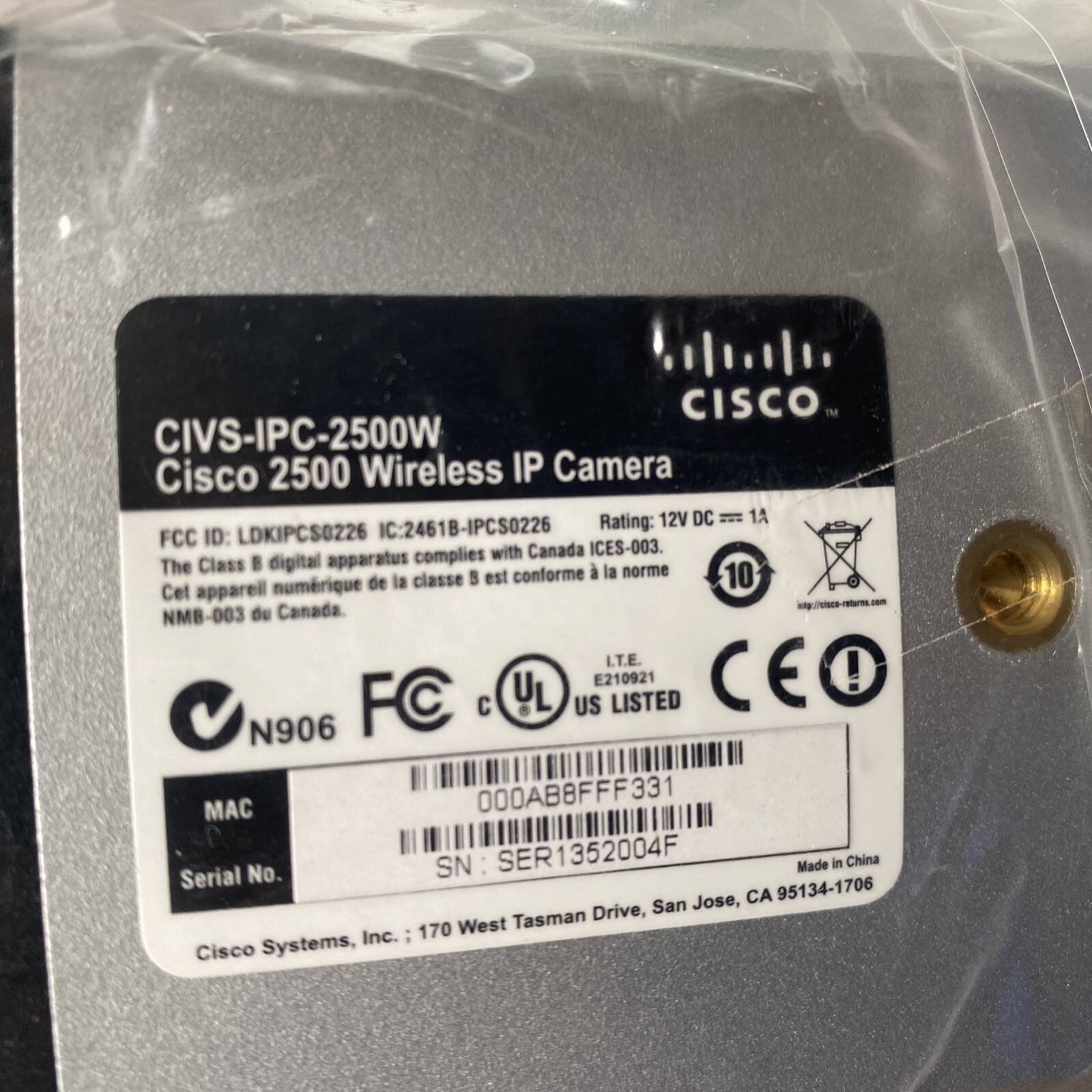 New Cisco 2500 Wireless IP Security Camera CIVS-IPC-2500W NOS