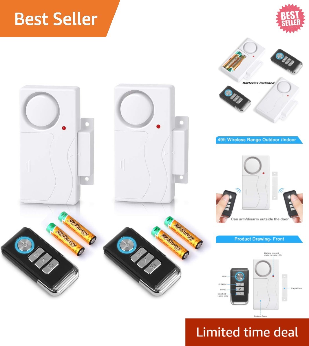 Battery-Powered Wireless Door Alarm Set – 2 Pack, 105 dB Alerts for Home Safety