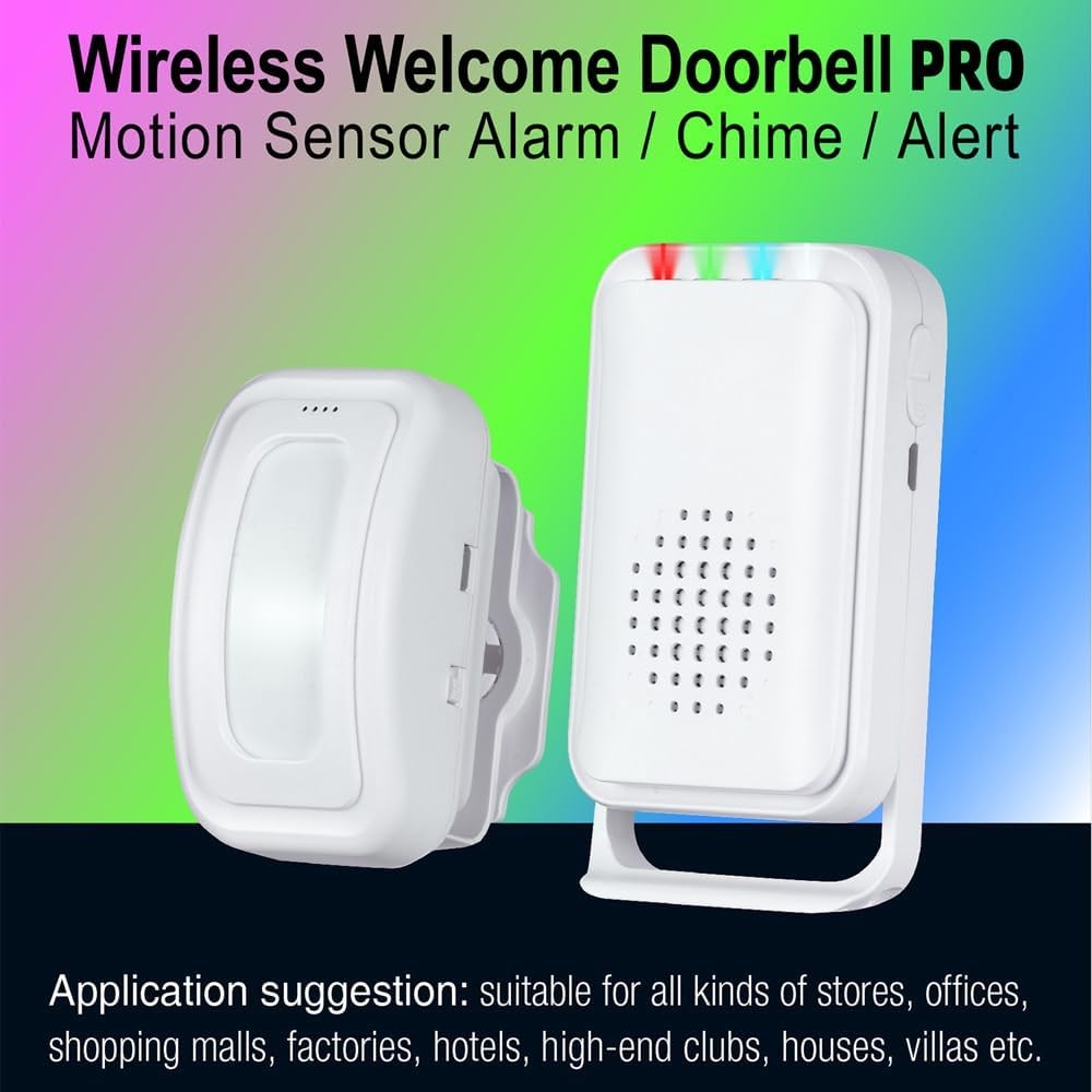 Motion Sensor Doorbell Detector Entry Alert Alarm, Shop Store Office White