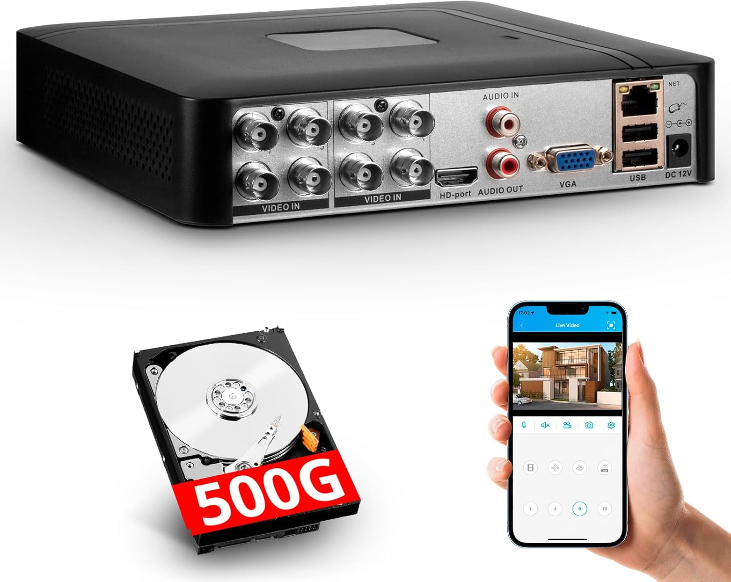 8 Channel H.265+ DVR 1080P HD with 1TB Hard Drive for Security Camera System US