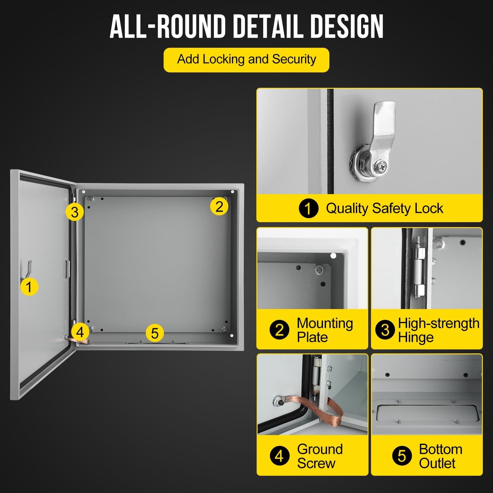 Outdoor Electrical Box, 20x20x6 Steel Junction NEMA 20x20x6, Gray white
