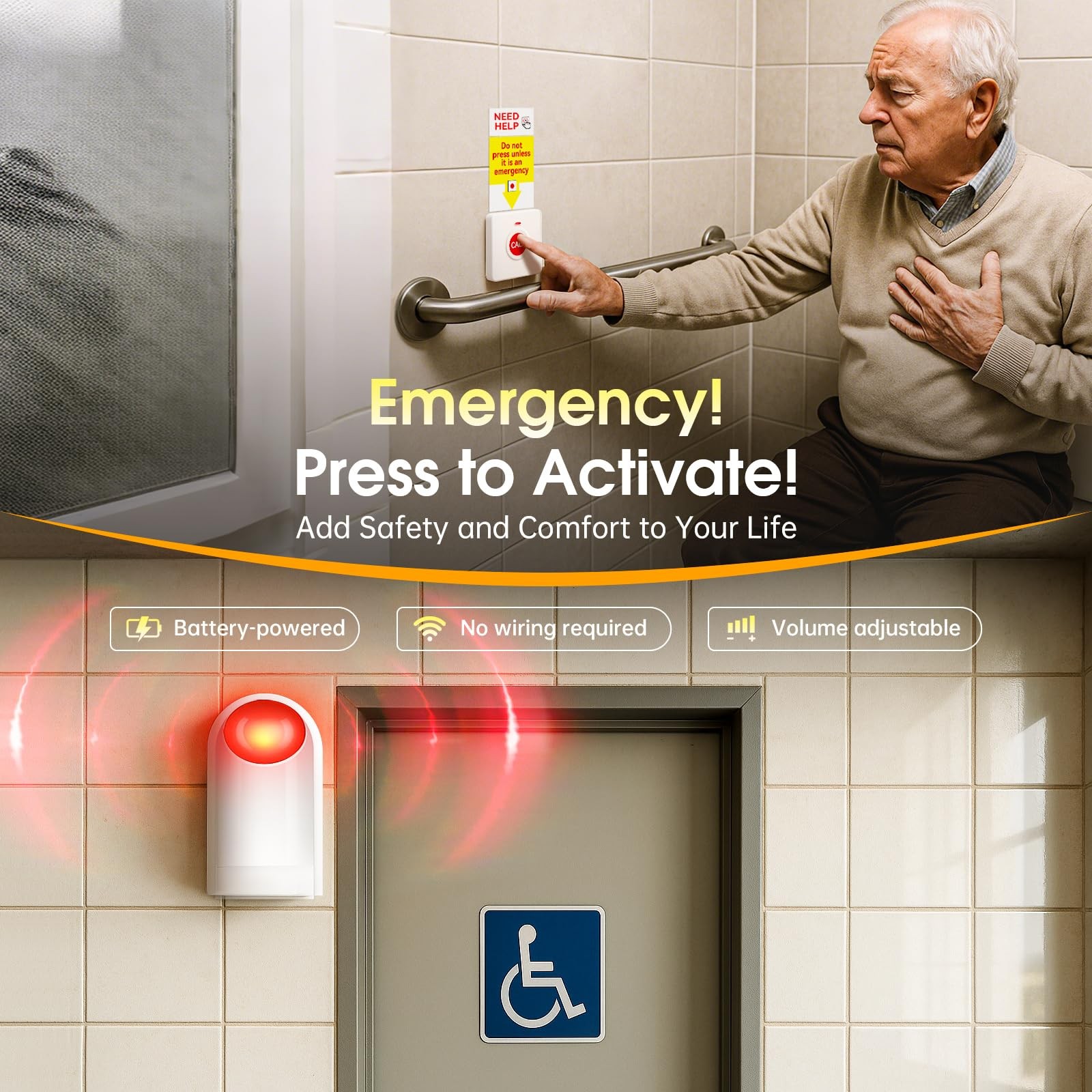 Panic Button Alarm – Wireless System for Elderly & Disabled, Battery Powered,…