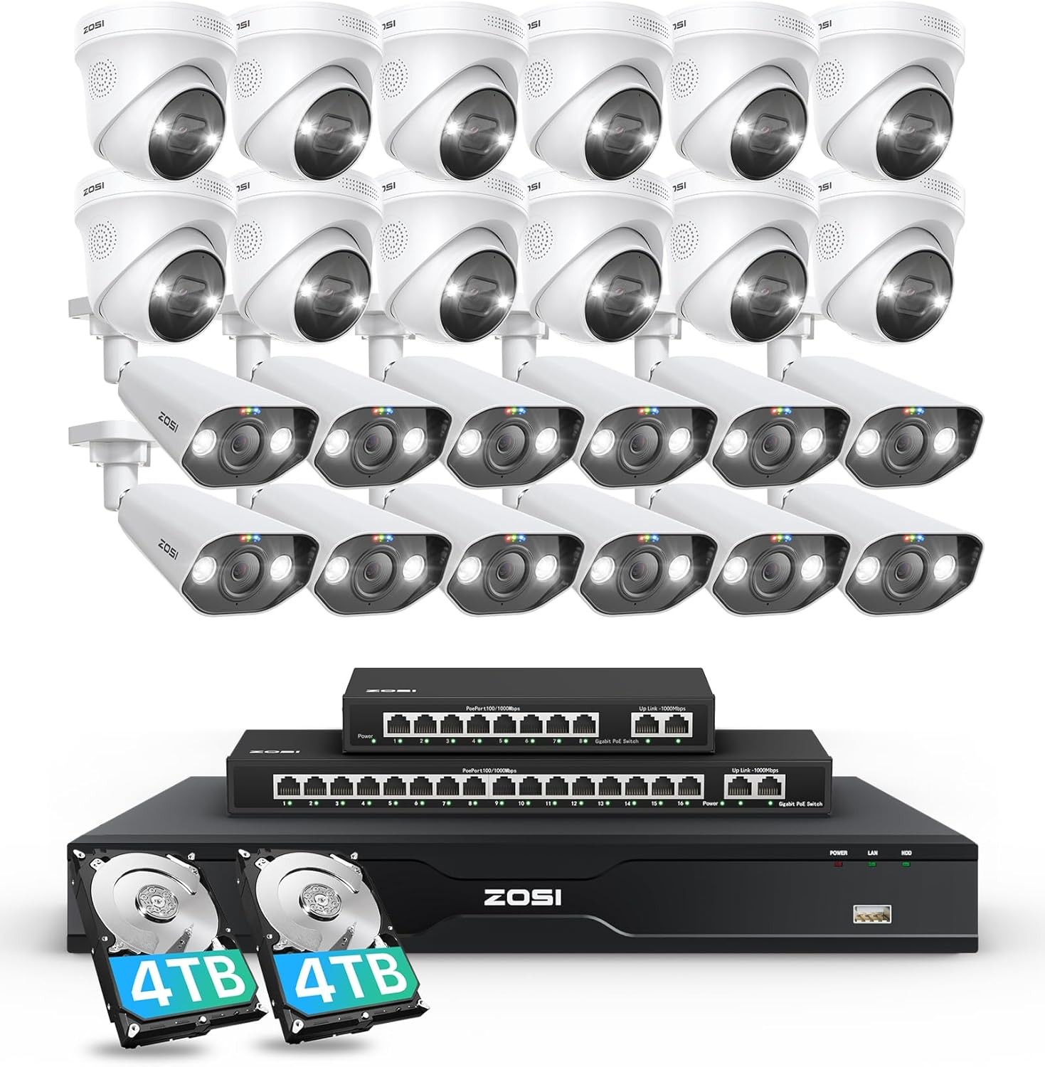 ZOSI 32CH 4K 8MP Outdoor PoE Security Camera System Face Person Vehicle Detect