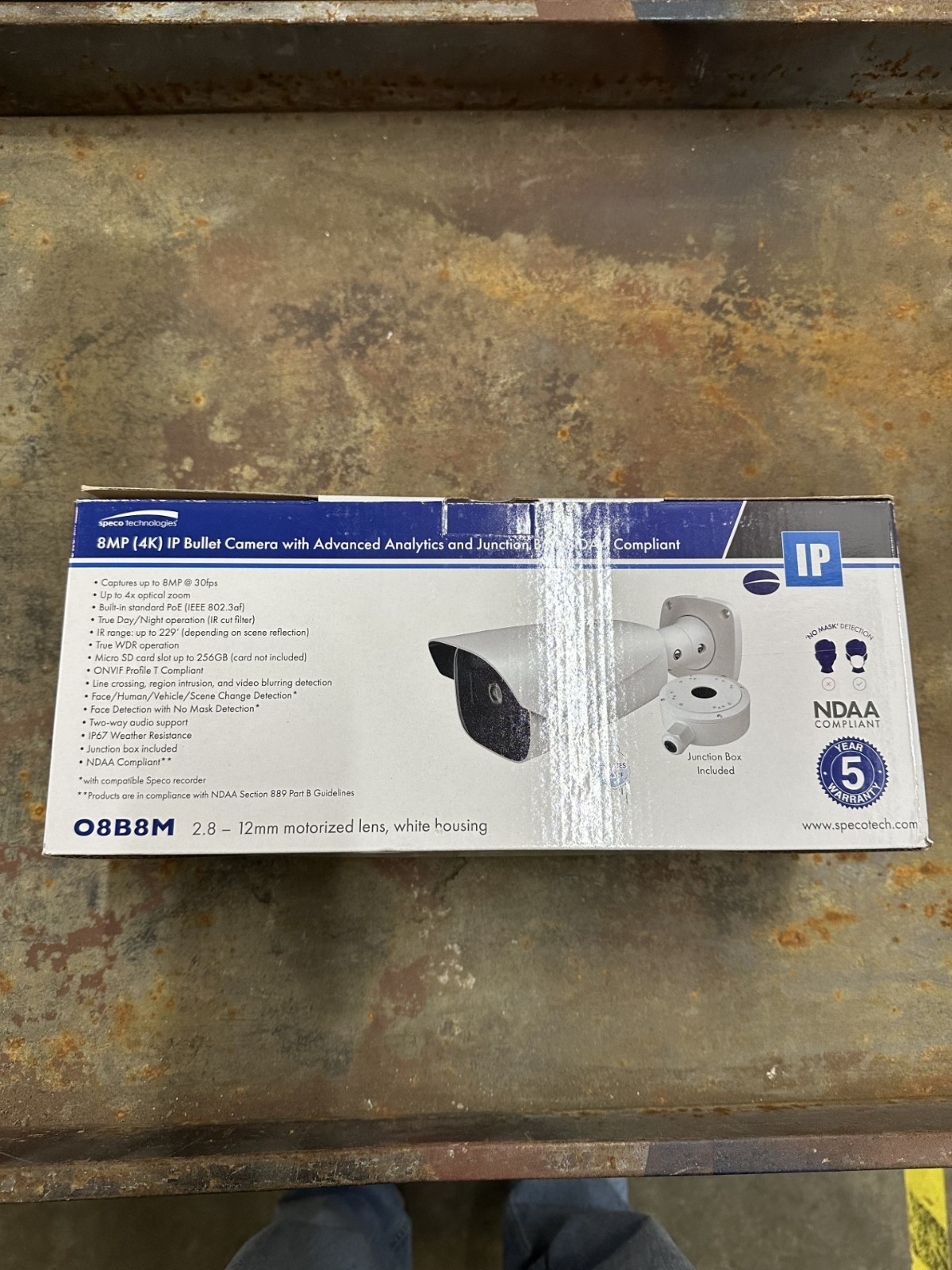 Speco 08B8M 8MP (4K) IP Bullet Camera with Advanced Analytics and Junction Box