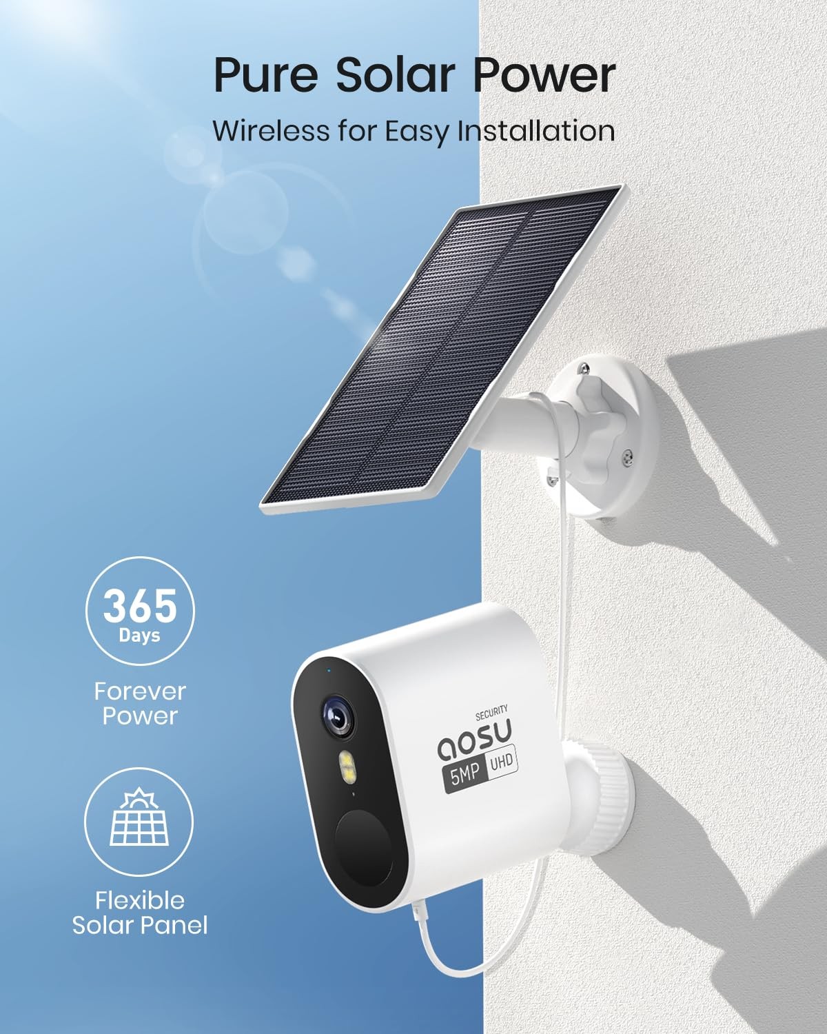 aosu Add-on Cam, 3K/5MP, Solar Powered, Up to 4PCS Security Cameras Can be…