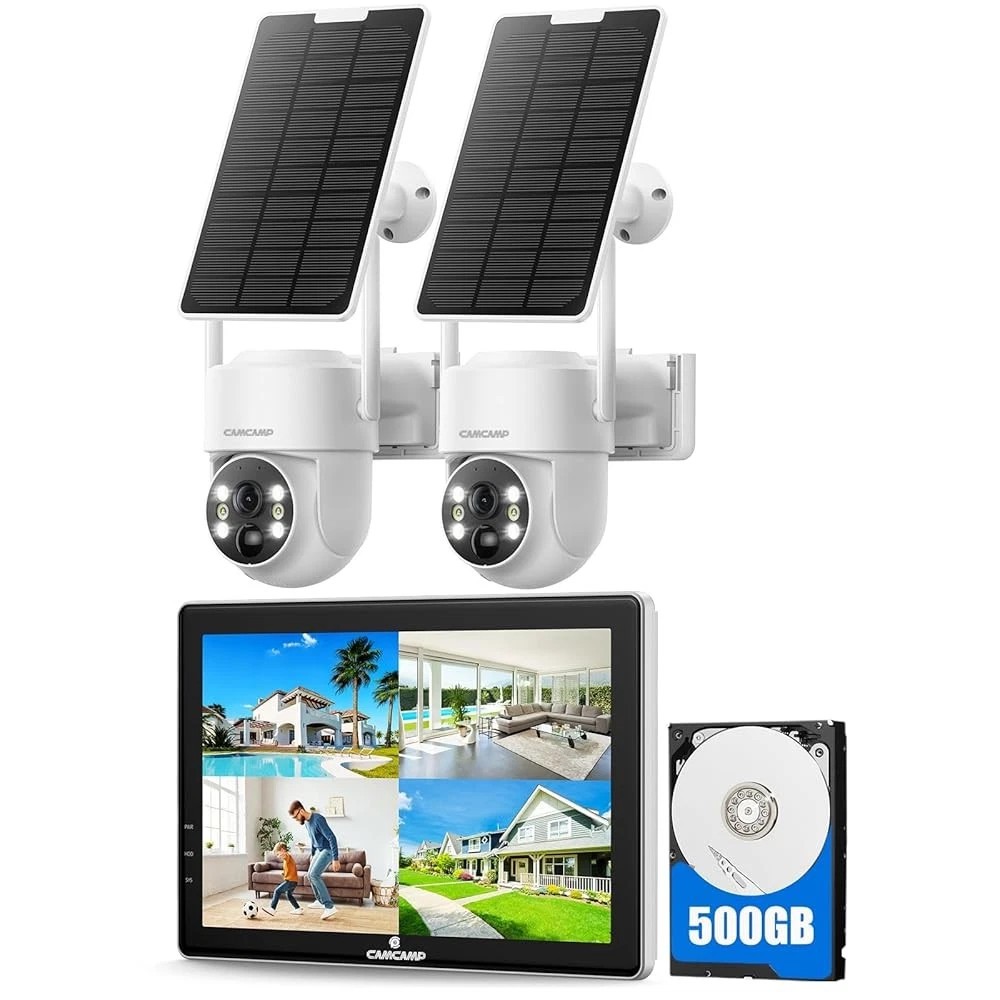 360° View PTZ Solar Wireless Security Camera System 10″ Monitor NVR WiFi Outdoor