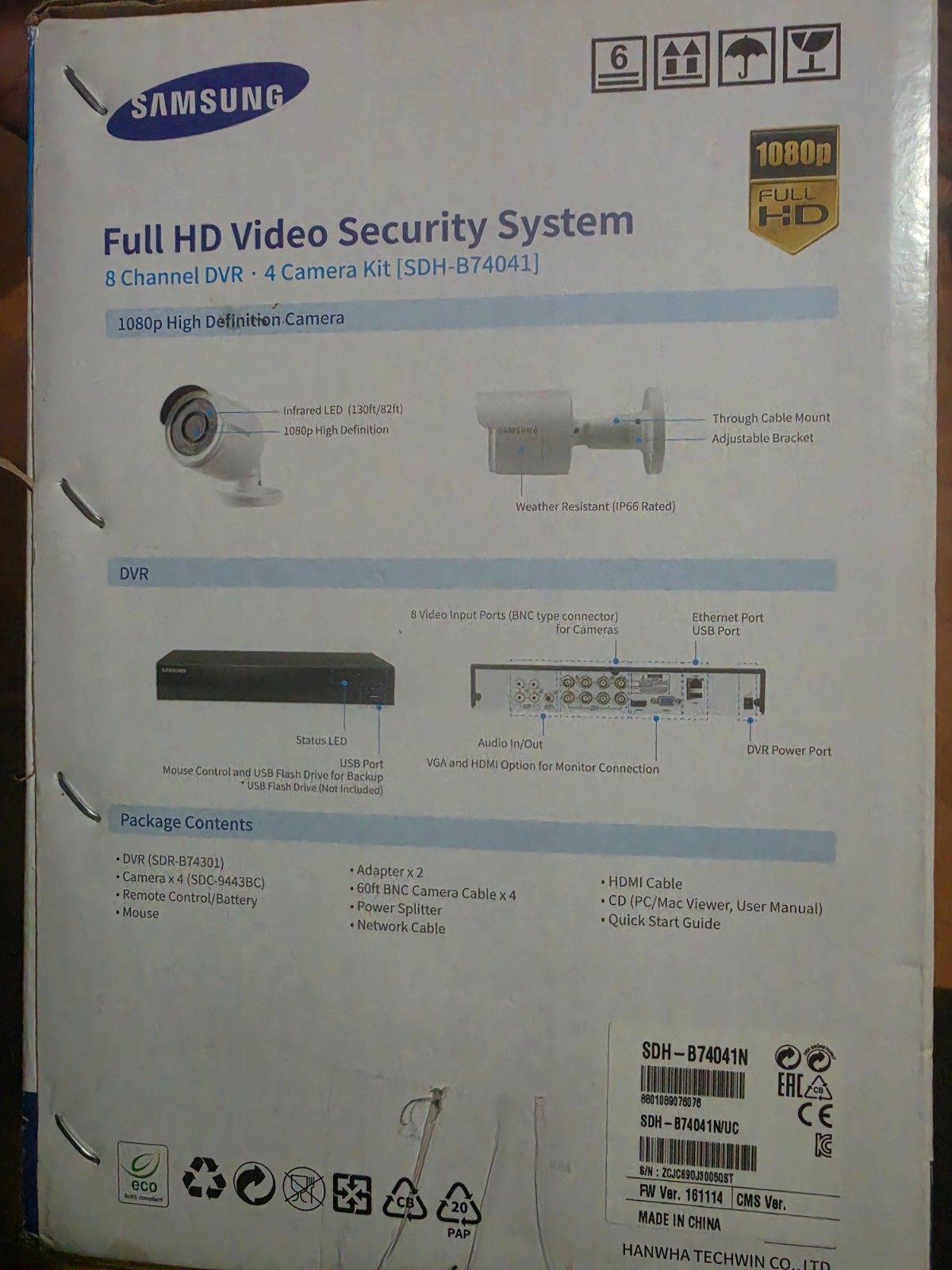 New Samsung 8 Channels 4 Cameras DVR Security System SDH-B74041