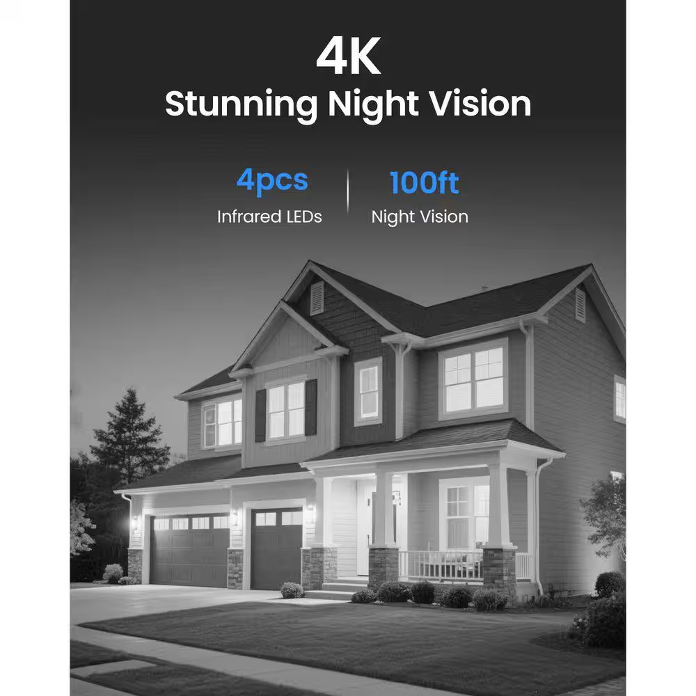 4K 8MP 8-Channel Poe NVR Smart Home Security Camera System with 4-Wired Outdoor