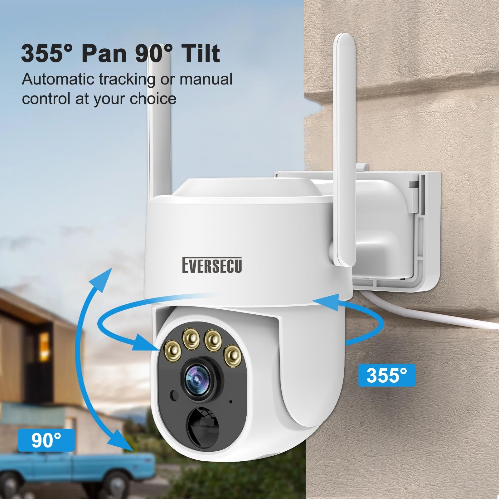 EVERSECU 2K Outdoor-Solar Security Camera Wireless with PTZ Full, 3MP Solar
