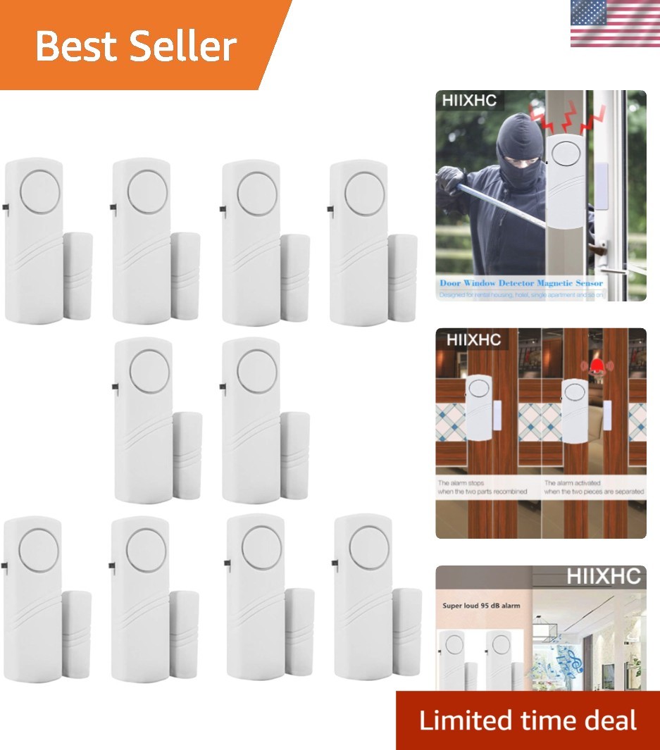 Reliable Wireless Door and Window Alarms – 10 Pack with 90 dB Danger Alerts