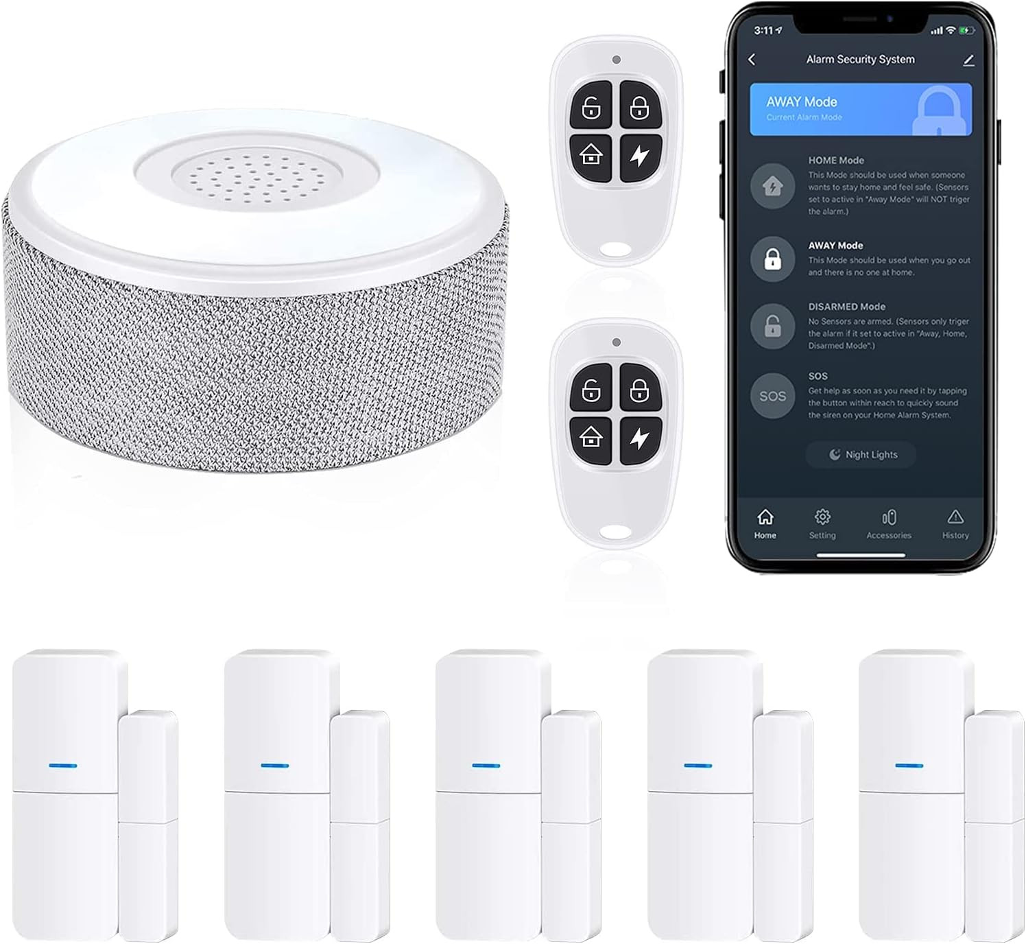 Home Alarm System 8 Pieces-Kit Bundle with 6 Pack Contact Sensors
