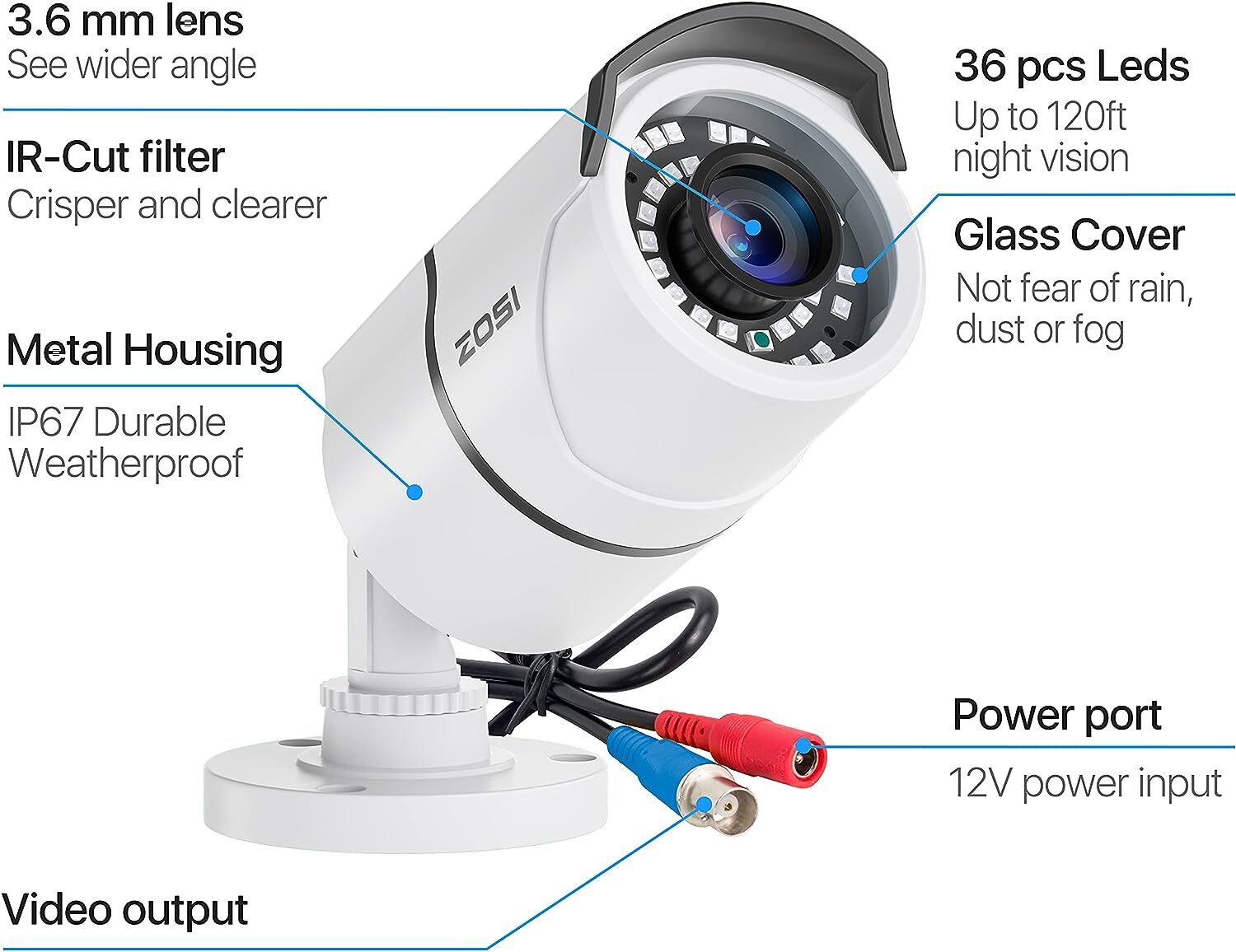 ZOSI 2.0MP 120ft 1080P Night Vision CCTV Security Outdoor TVI Bullet Camera