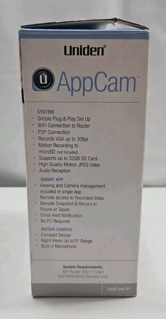 Uniden APPCAM21 Indoor Wireless WIFI Camera – Monitor Anywhere – No PC Required