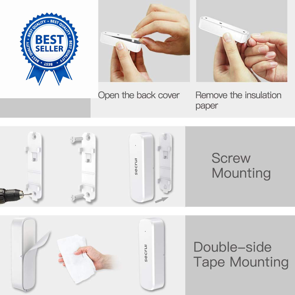 Door Chime When Opens, Opened Alarm for 1 Receiver+2 Sensor, White