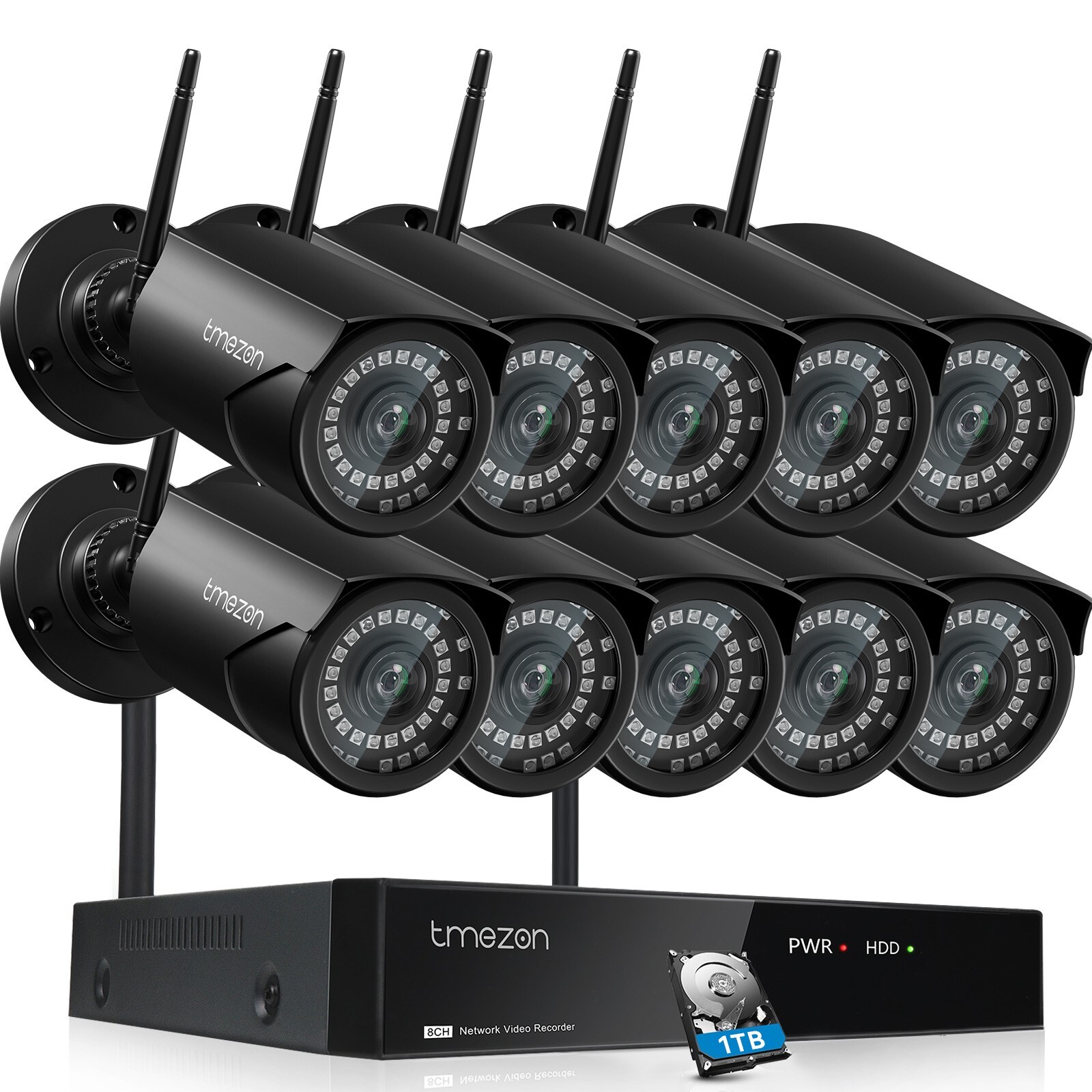 TMEZON Wireless 5MP Audio IP Security Camera System Metal 5MP 10CH NVR WIFI AI