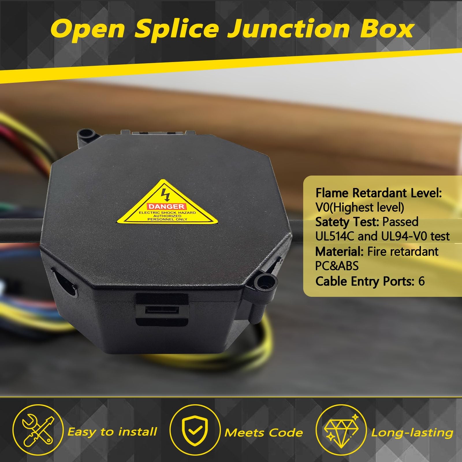 MIARALA Black Open Splice Junction Box (4 Pack), Electrical 4 pack,