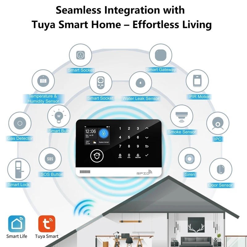 Smart WiFi GSM Home Security Alarm System Touch Keyboard RFID APP Control Alexa