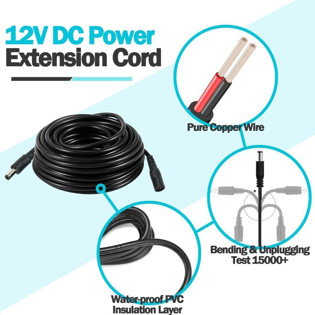 DC 12V Male to Female Extension Cord CCTV Camera & LED strips Power Cable