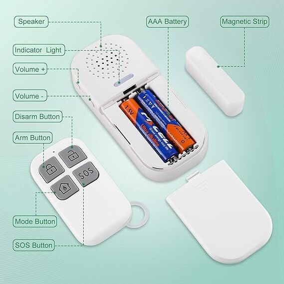 Alarma de puerta ruidosa de 130dB, volumen ajustable, 5 modos de función, neuvo.
