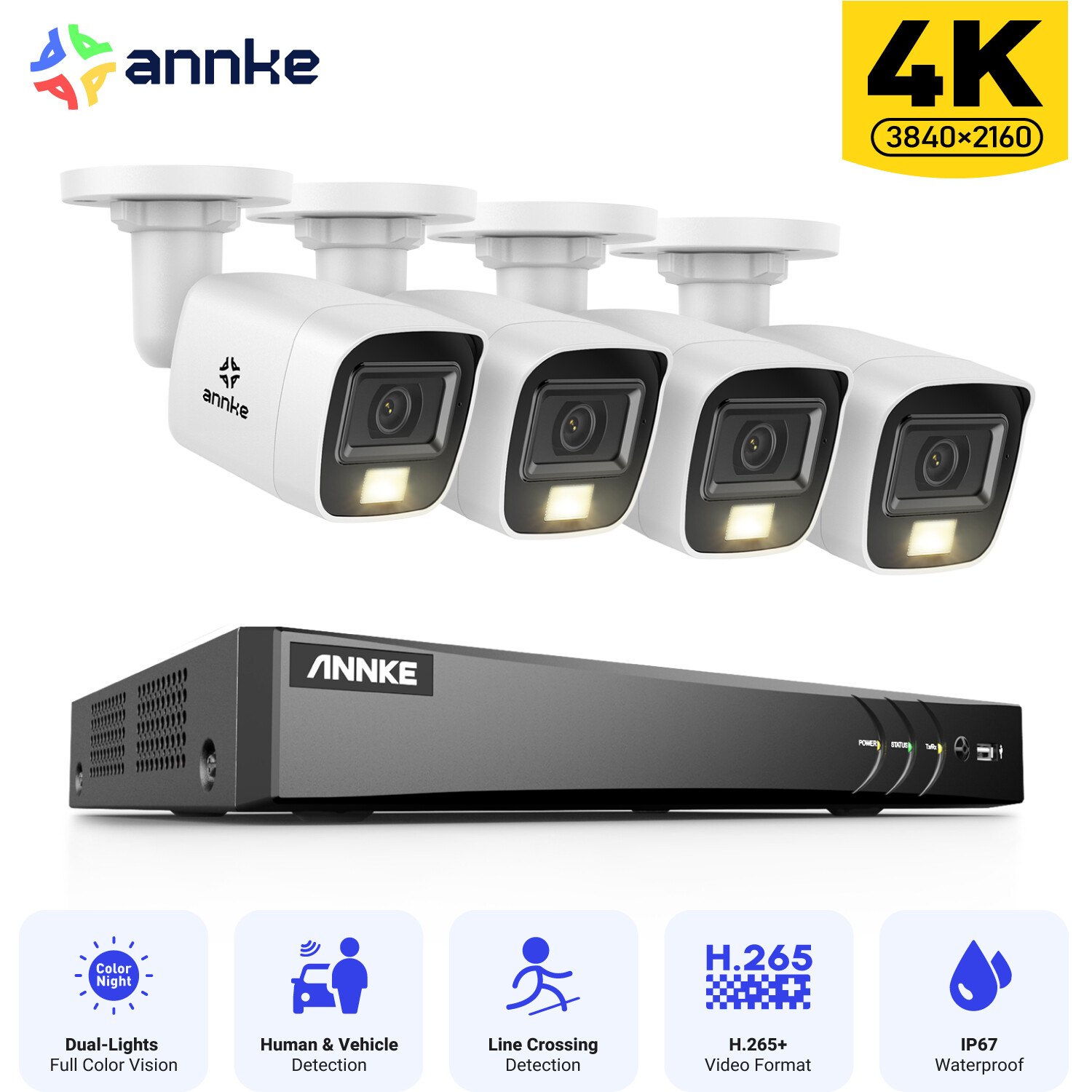 ANNKE 4K Video CCTV Security Camera System 8CH DVR AI Color Night Vision Outdoor