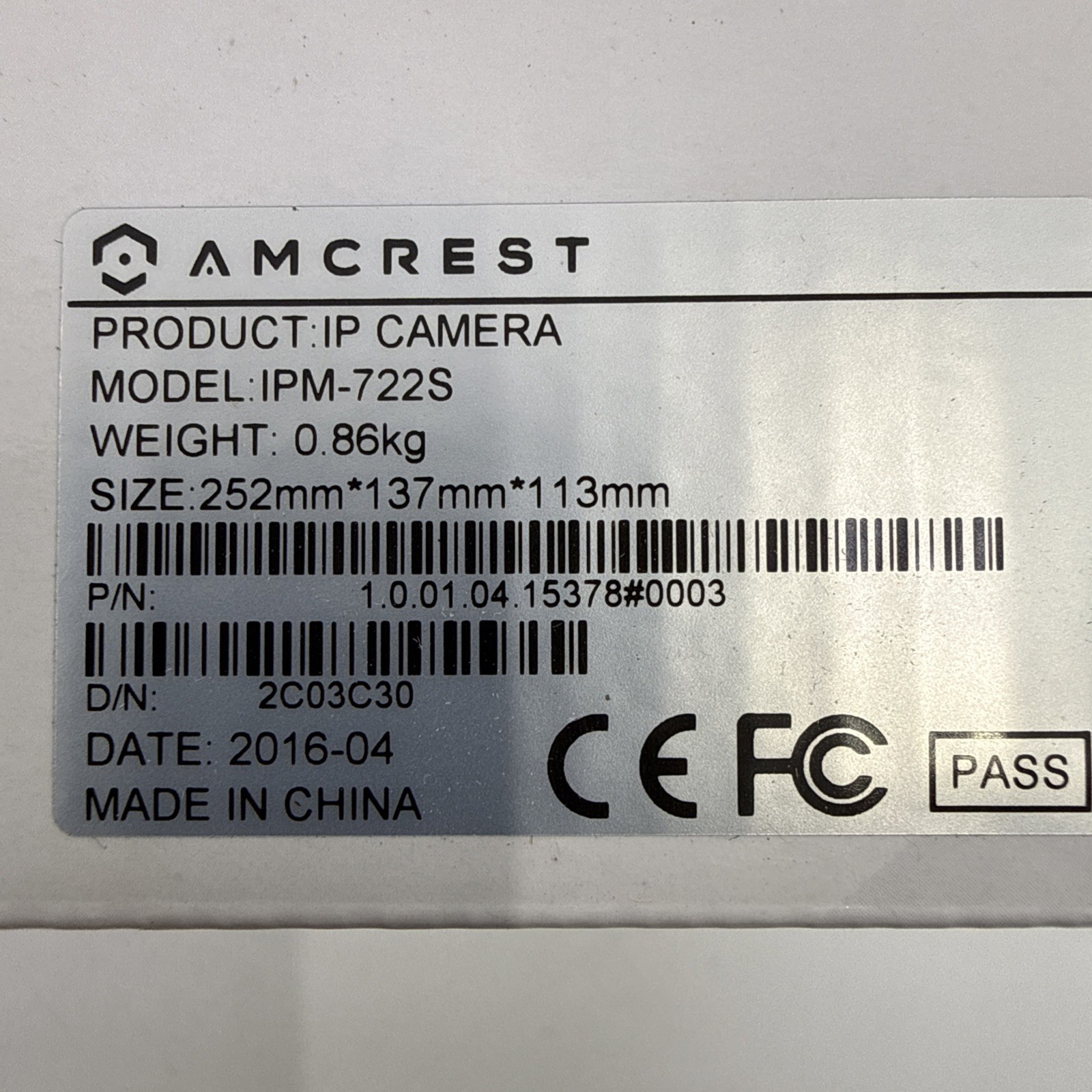 Amcrest IPM-722S 720p Wi-Fi IP Bullet Camera Night Vision Indoor/Outdoor White