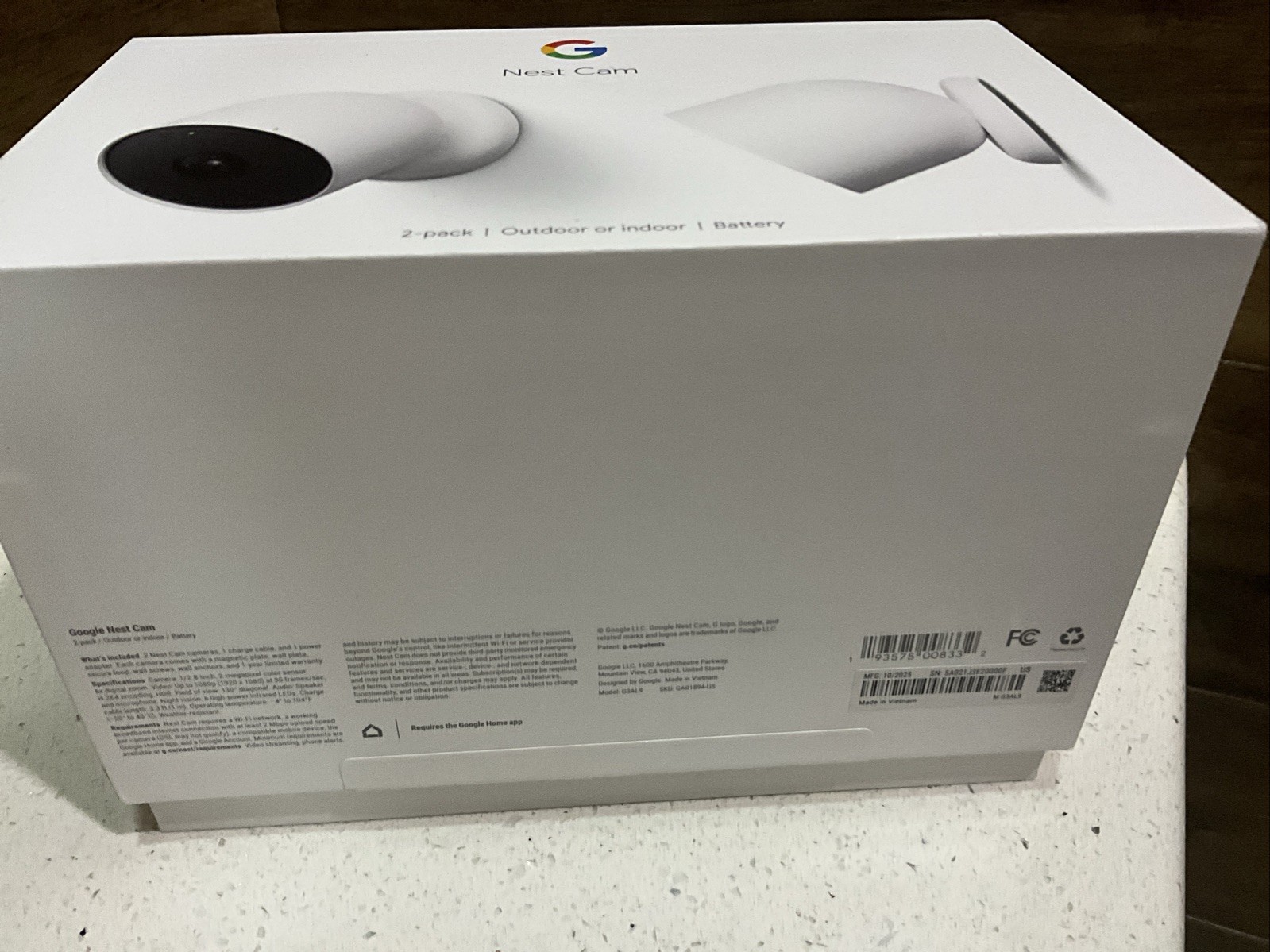 NEST GOOGLE Cam 2 packs Smart Security G3AL9 -EMPTY BOX ONLY – No Cameras