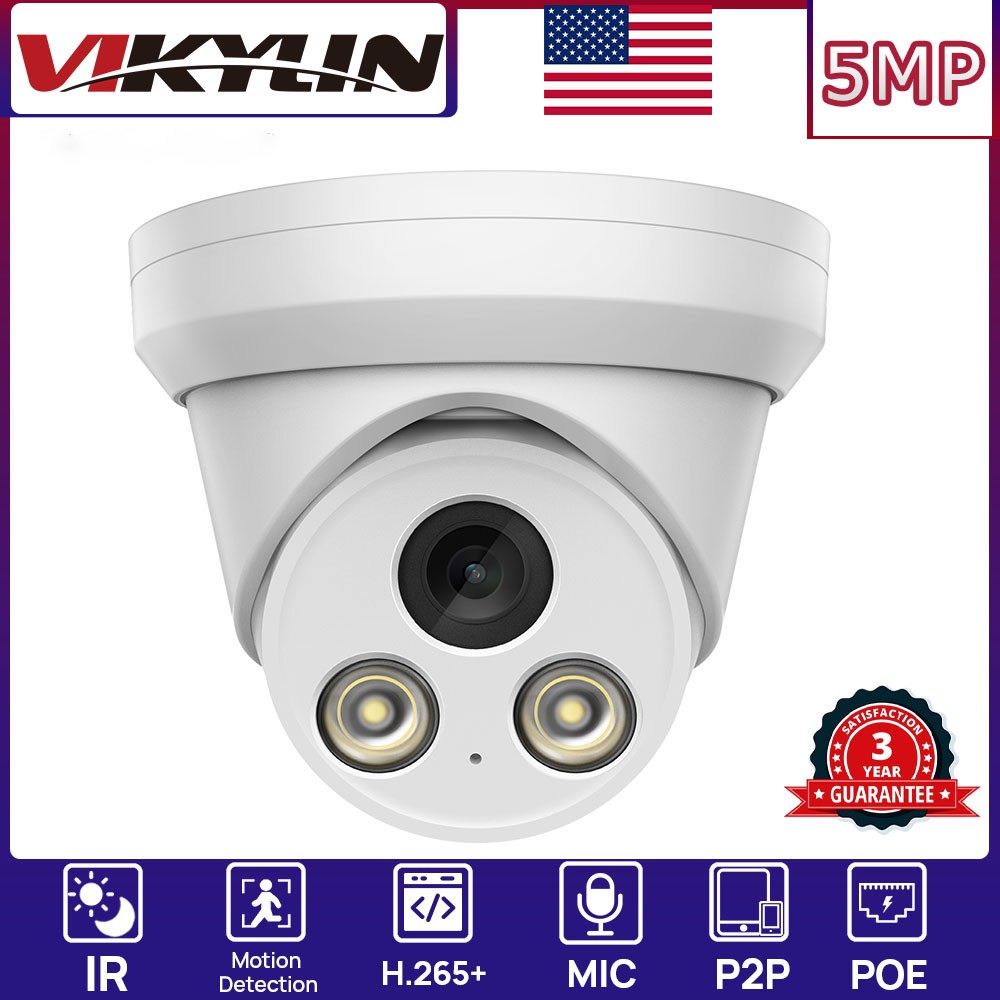 VIKYLIN 8CH 8POE NVR Security Systems Turret IR30M 5MP IP CAMERA MIC IP67 Lot US