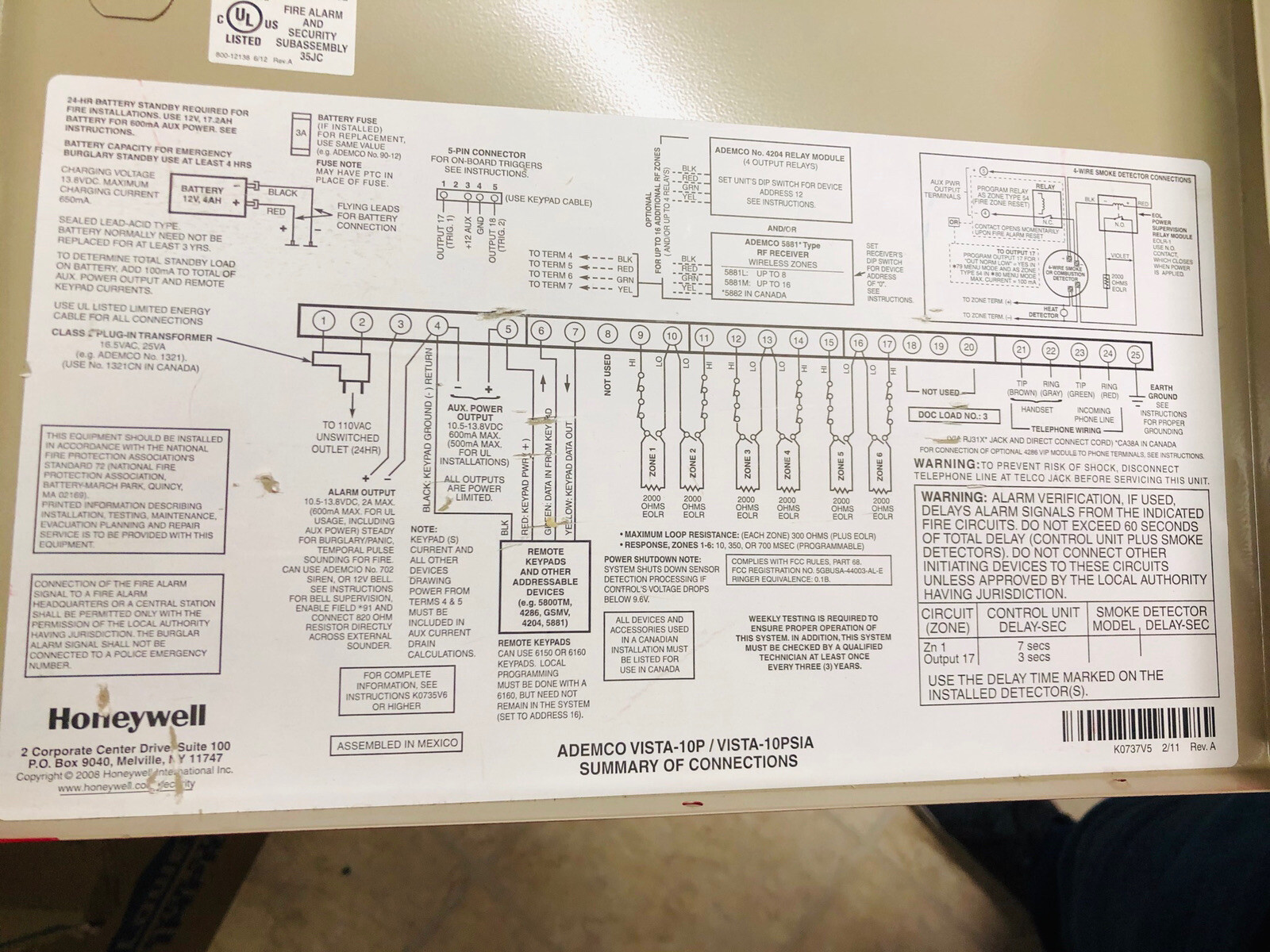 honeywell Ademco Vista 10p/ Vista 10psia