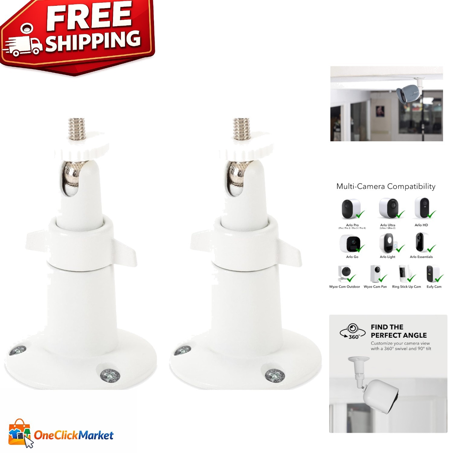 Weather-Resistant Adjustable Security Wall Mount for Arlo Pro & Ring – 2-Pack