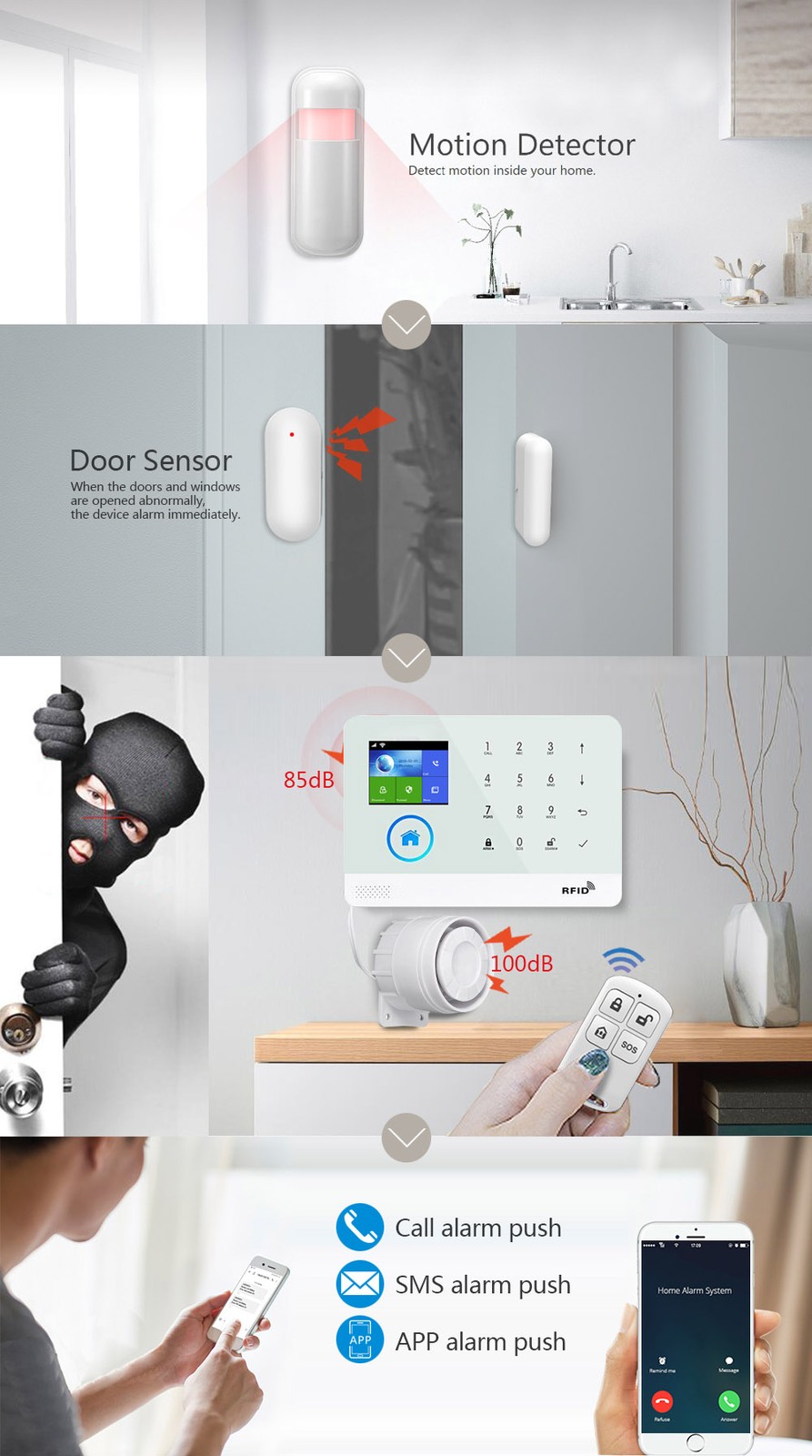 V05 Tuya APP WiFi 4G/3G Wireless Home Security Alarm Burglar System+RFID Access