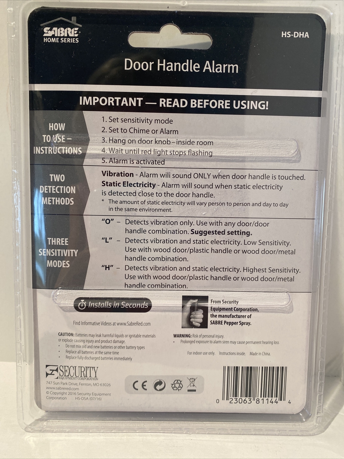 SABRE Wireless Door Handle Alarm HS-DHA