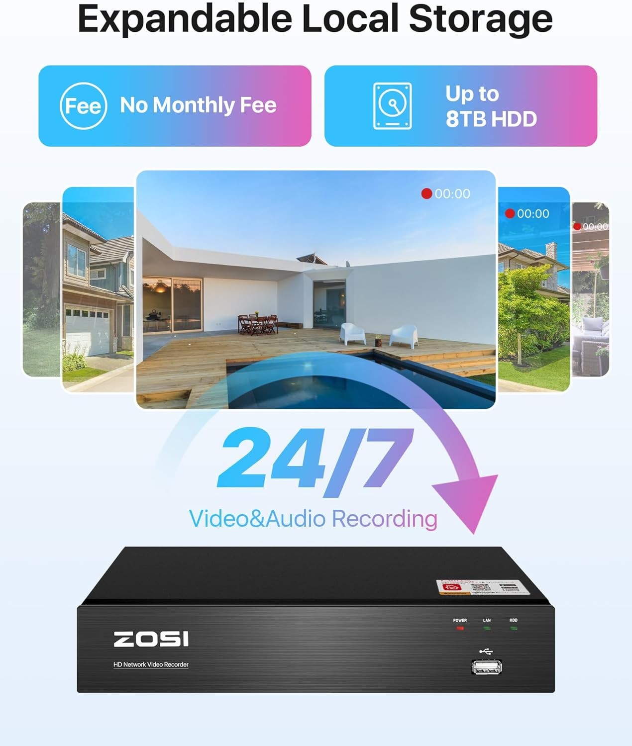 ZOSI 4K NVR PoE Security Camera System 5MP Outdoor IP Camera 120ft Night Vision