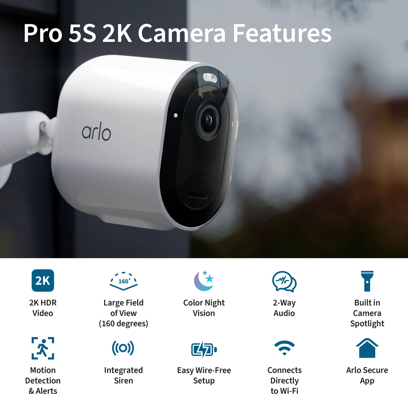 Arlo Pro 5S VMC4060B Single Cam, Black – Certified Refurbished