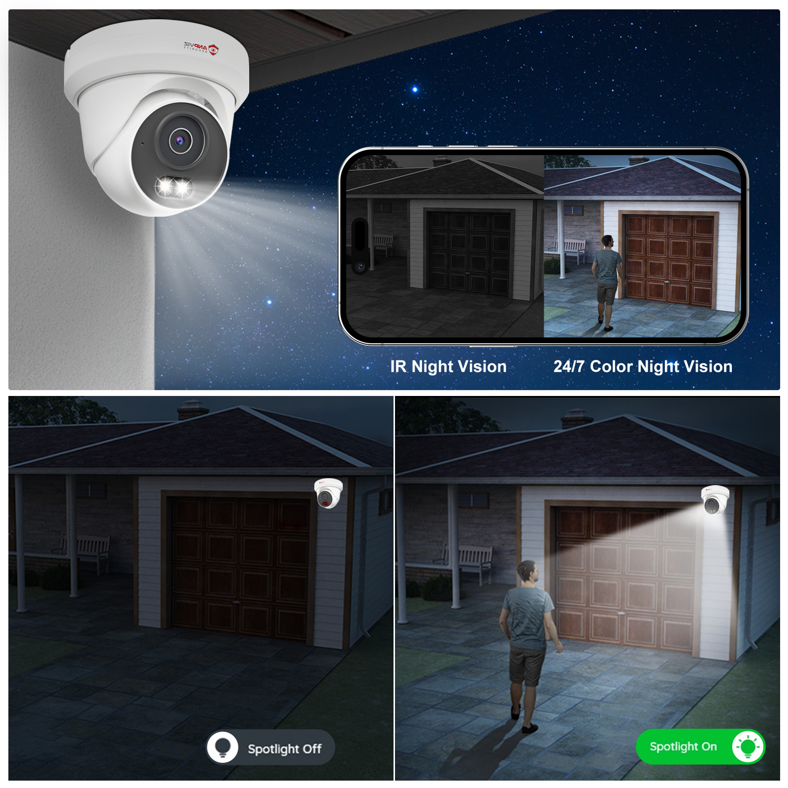 Anpviz 12MP 16CH NVR 8X6MP Audio POE Security Camera System Outdoor Color Night
