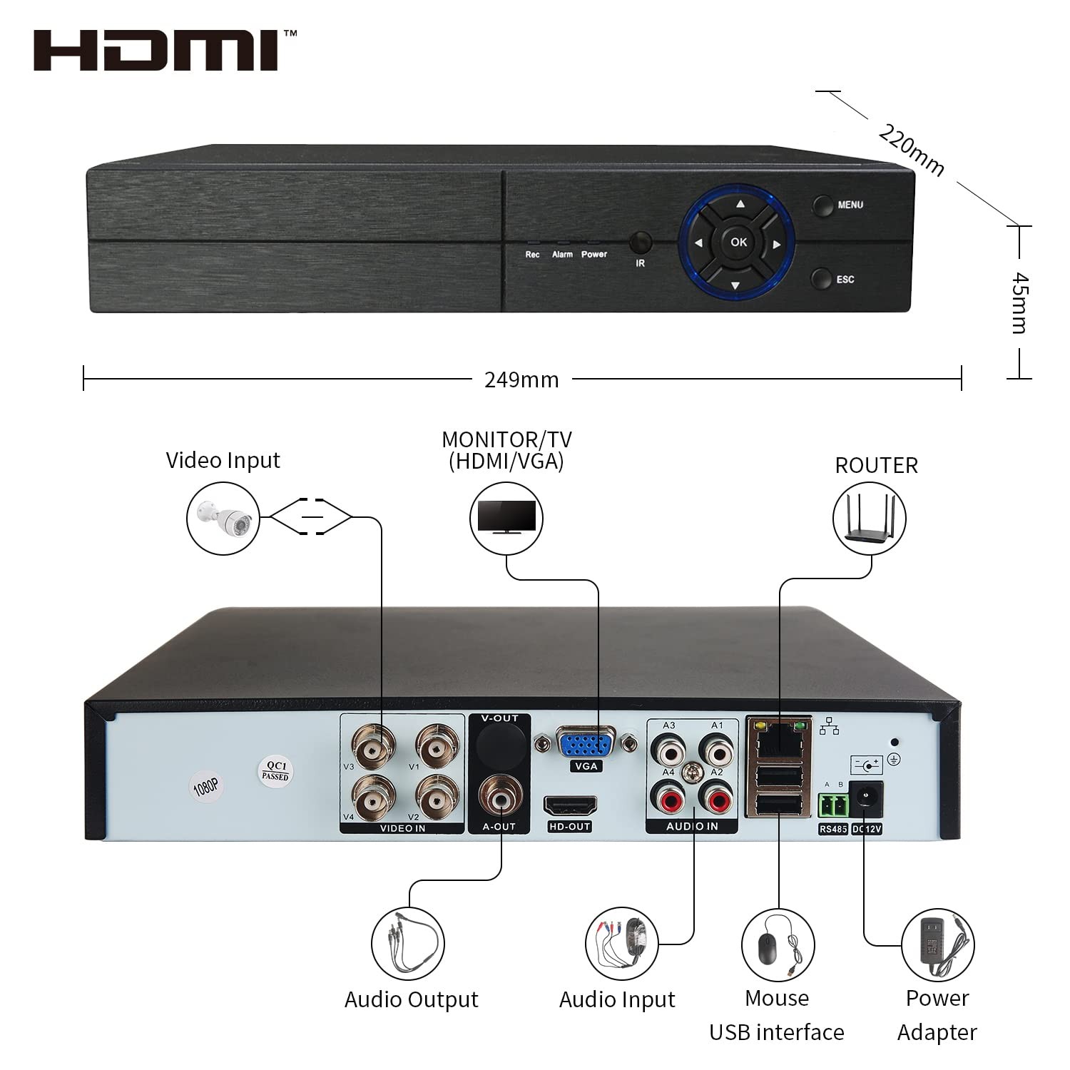 4Ch Home Security Camera System, 1080P DVR & 4pcs HD Weatherproof Cameras, Ni…