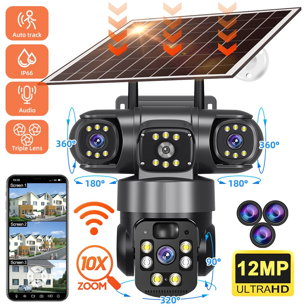 12MP 4K Energía Solar Wifi Inalambrico Camara De Seguridad Domestica Pan/Tilt