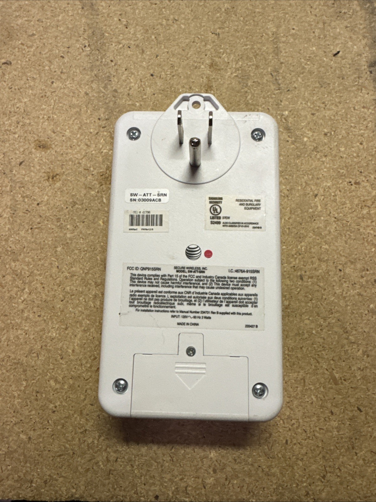 AT&T SW-ATT-SRN 41798 Wall Plug In Siren Wireless Security System