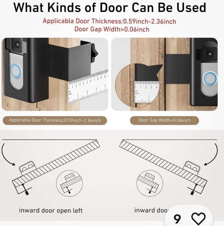 Anti-Theft Video Doorbell Mount, No Drill Bracket Holder Accessories Black