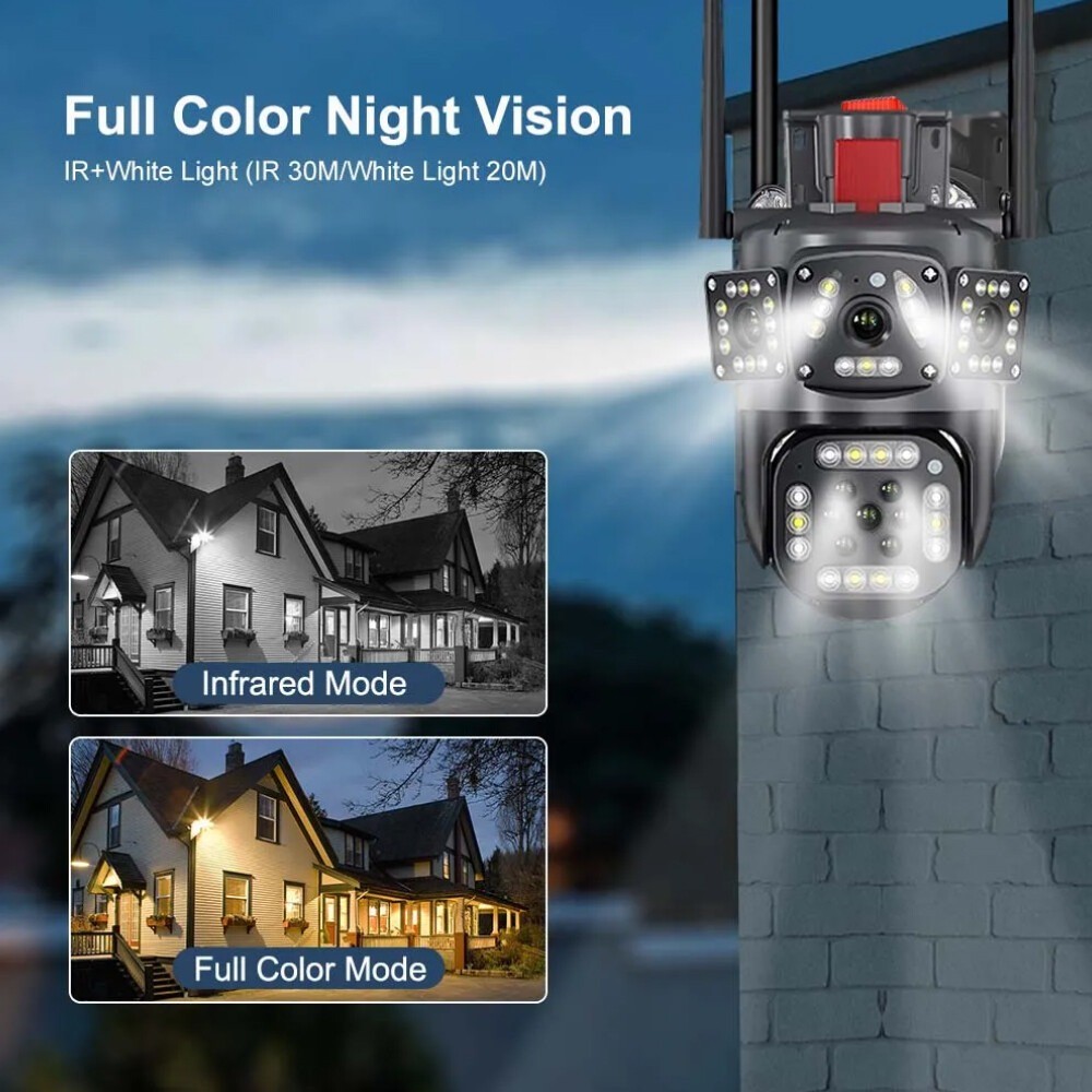 9MP Outdoor Home Security Camera WiFi CCTV PTZ IR Cam 2 Lens 3 Screen 10X ZOOM