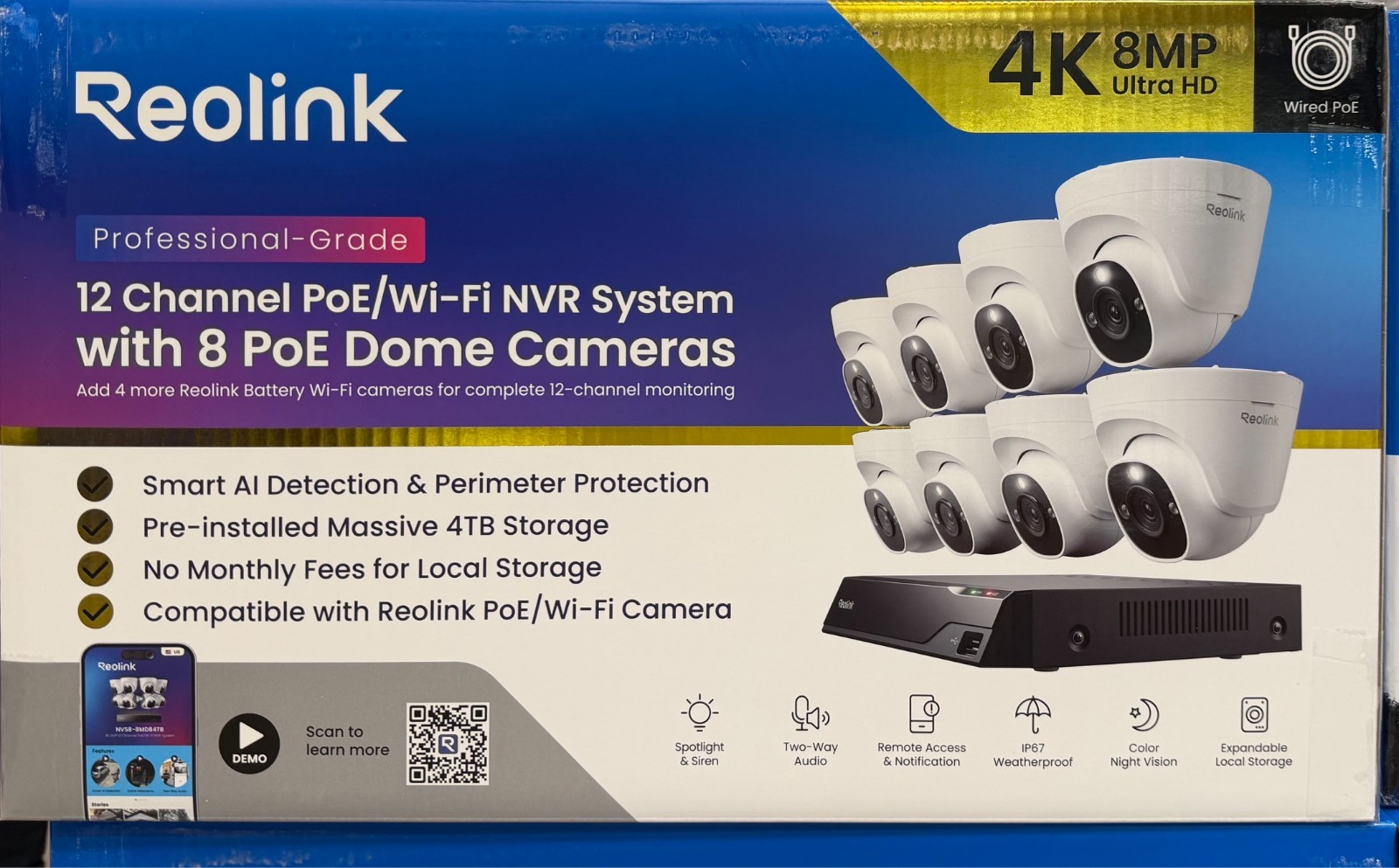 Reolink Pro Series 4K+ 16-Channel 4TB 8 12MP Cam Wired Security Camera System