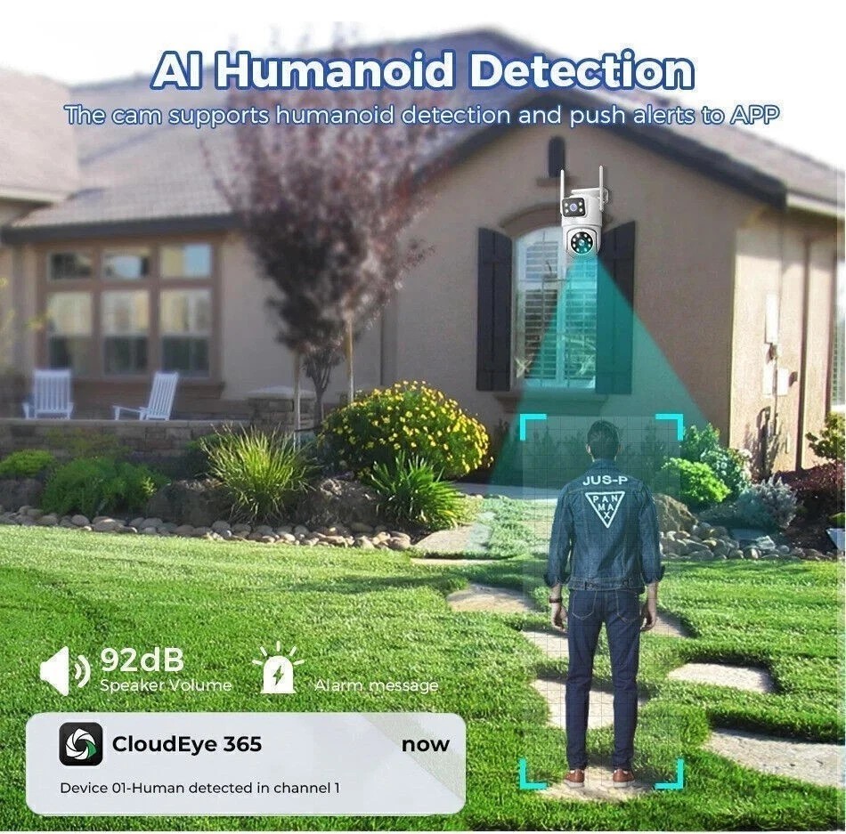 Dual Lens Outdoor Security Camera System 5GHz WiFi 10CH NVR Wireless AI Detect