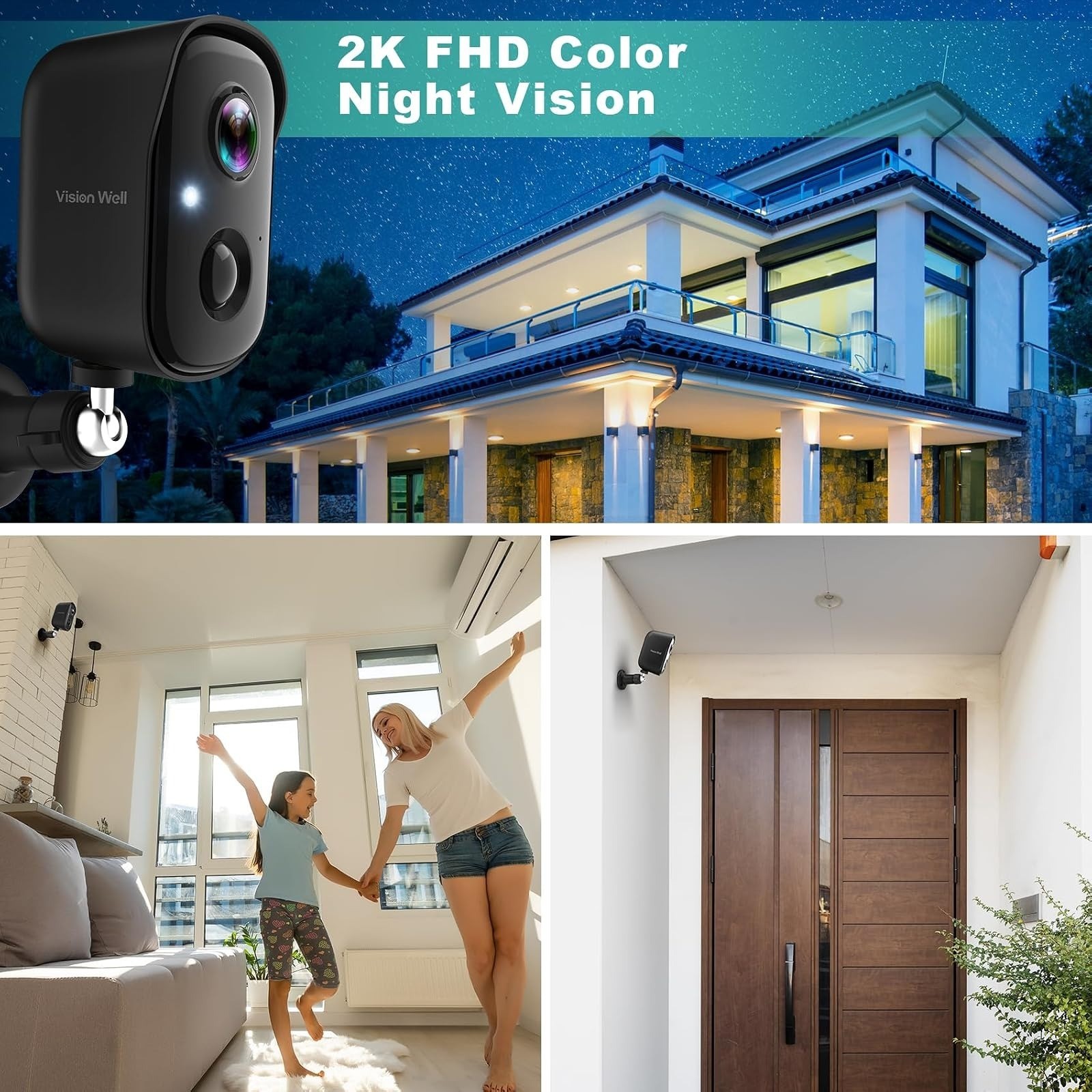VISION WELL CG6S 2K Wireless Outdoor Security Camera WiFi Battery AI