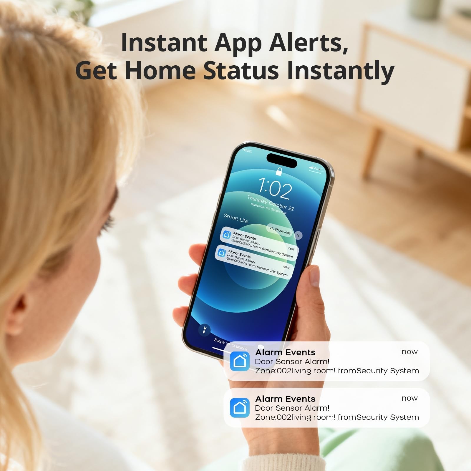 Home Security Alarm System WiFi GSM 4G, Door Sensors & Motion Detectors, No Fees