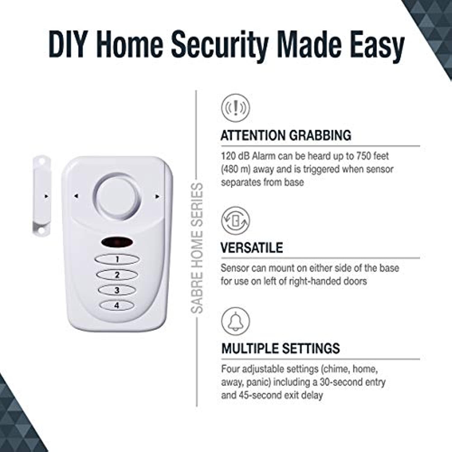 SABRE Wireless Elite Home and Commercial Door Security Alarm with LOUD 120 dB